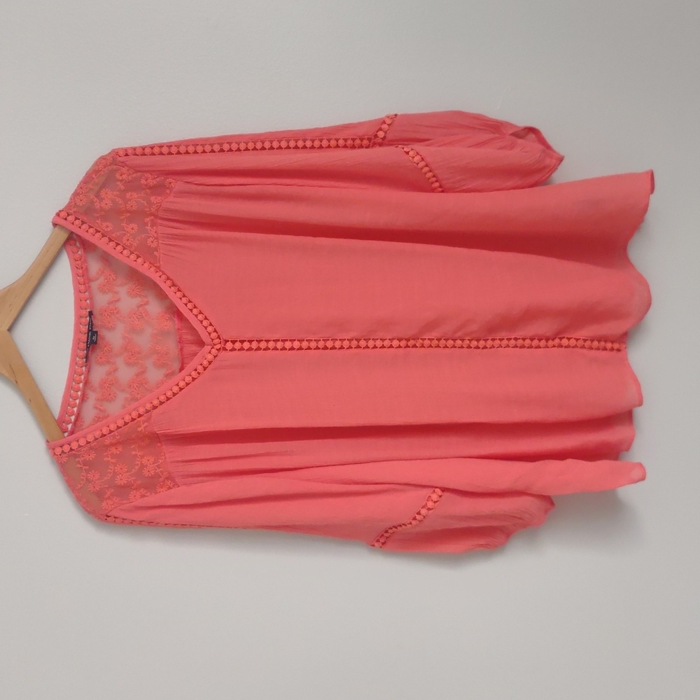 Zac & Rachel Woman Peasant Blouse 3X Coral